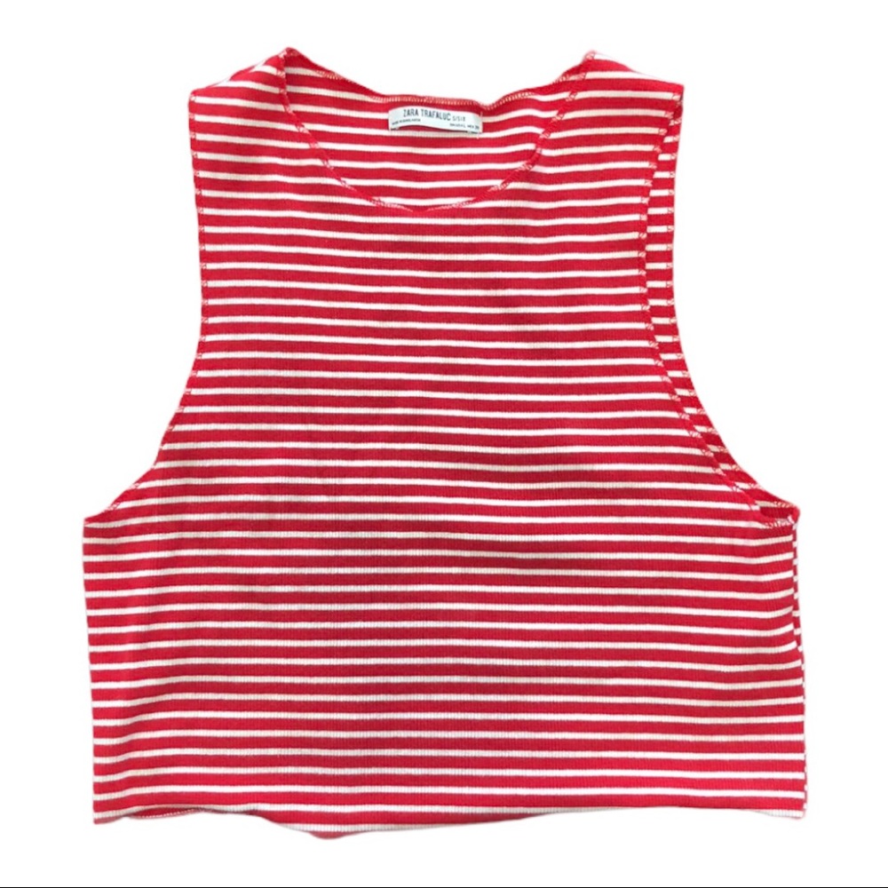 Zara Cropped Red and White Striped Tank Top